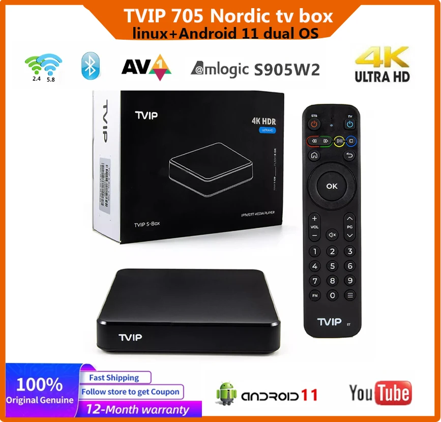 

TVIP705 Linux Android11.0 4K Ultra HD Nordic TV Box 2,4G/5G dual WiFi Tvip Box Tvip605 H.265 телеприставка TVIP 705 медиаплеер