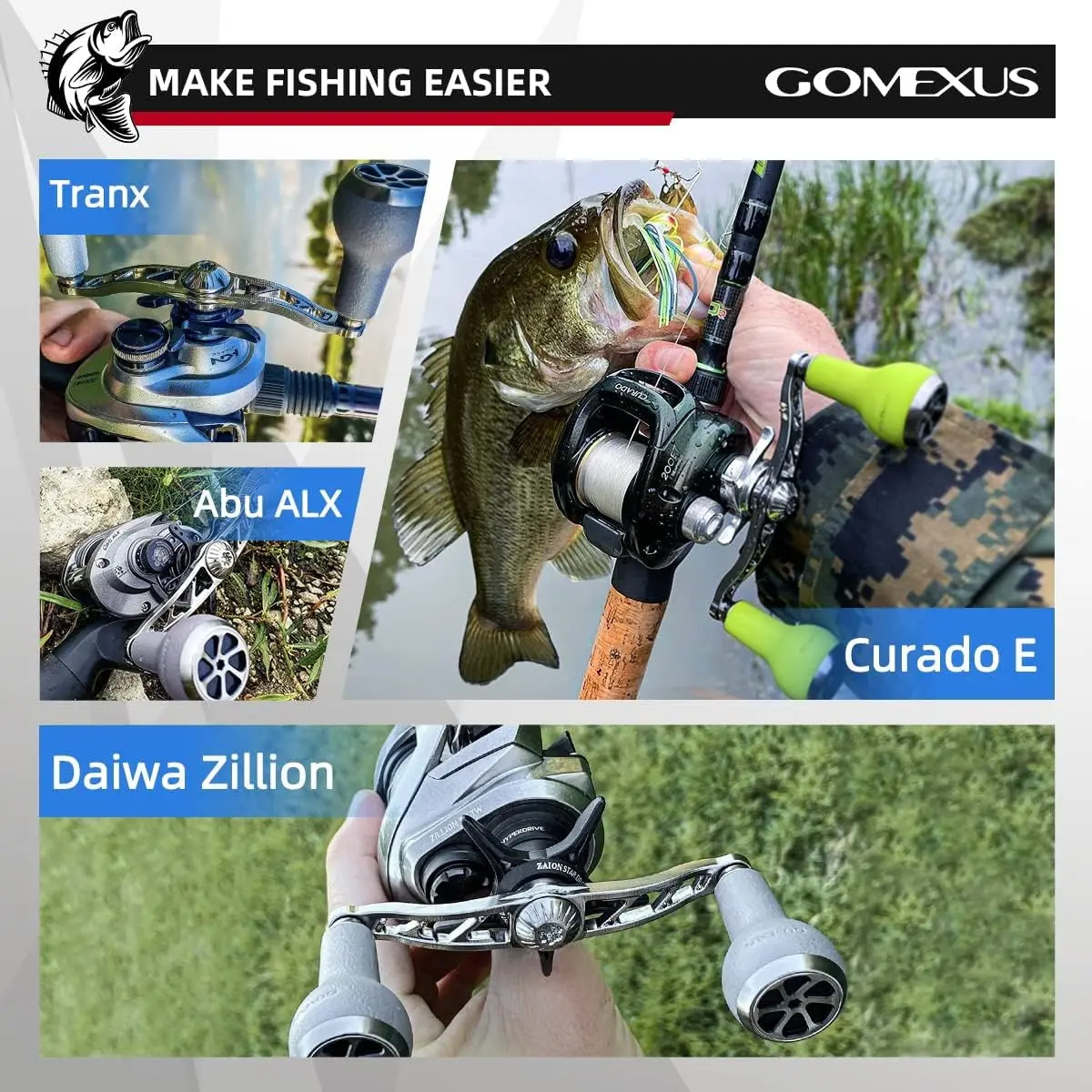 Фото Рукоятка для рыболовной катушки GOMEXUS, совместимая с Shimano SLX, Tranx, Daiwa Tatula, Zillion, Abu Garcia Revo 13, замена. №3