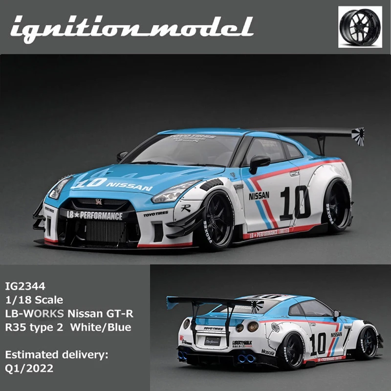 

IG 1:18 LBWK LB WORKS GTR R35 Type 2 White Blue Wide Body Resin Diorama Car Model Collection Miniature Carros Toys 2344