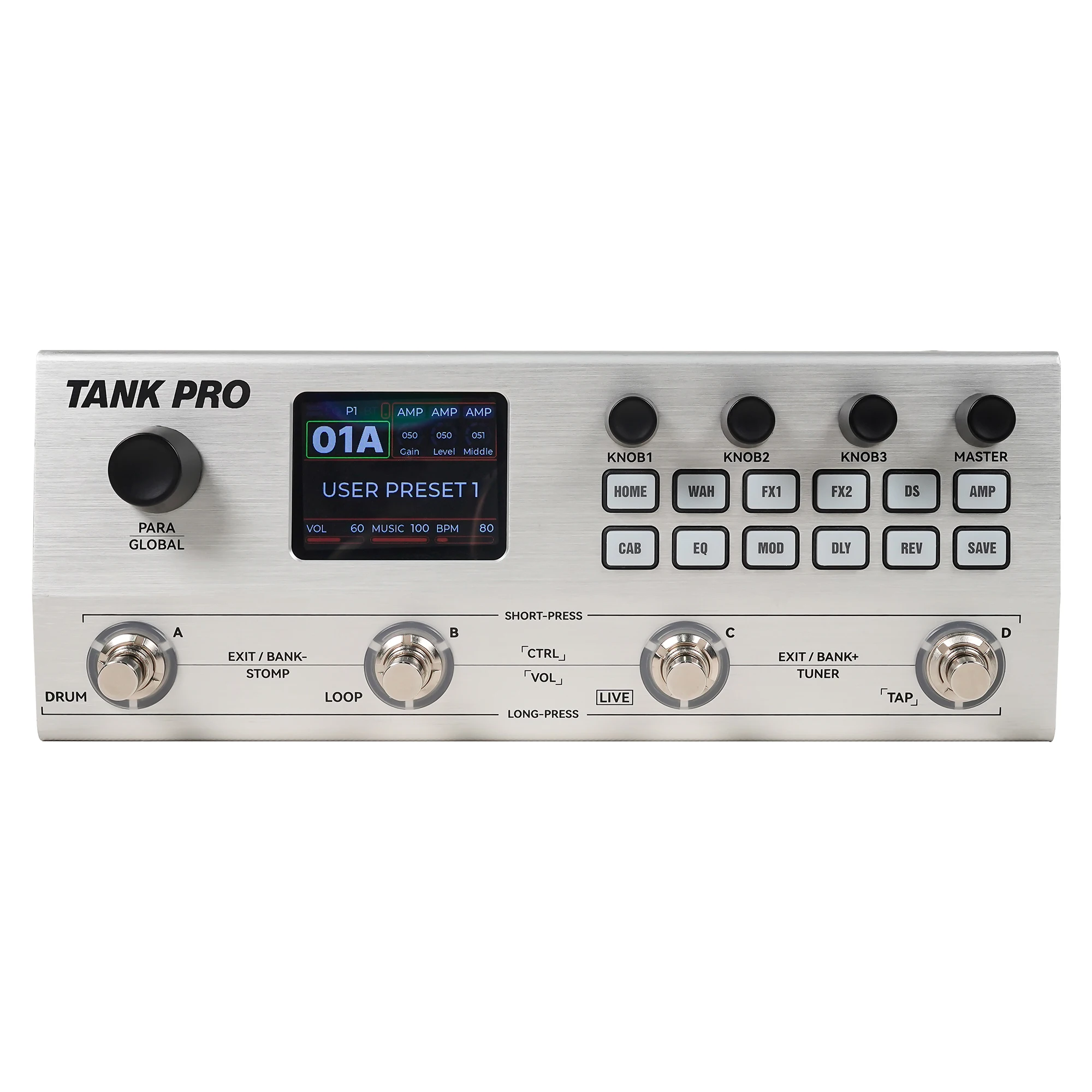 Фото M-VAVE TANK PRO AI Neural Modeling Guitar Multi-FX – 120 пресетов, 90 усилителей/кабинетов, 300+ эффектов, лупер, драм-машины, XLR, IR и OTG №5