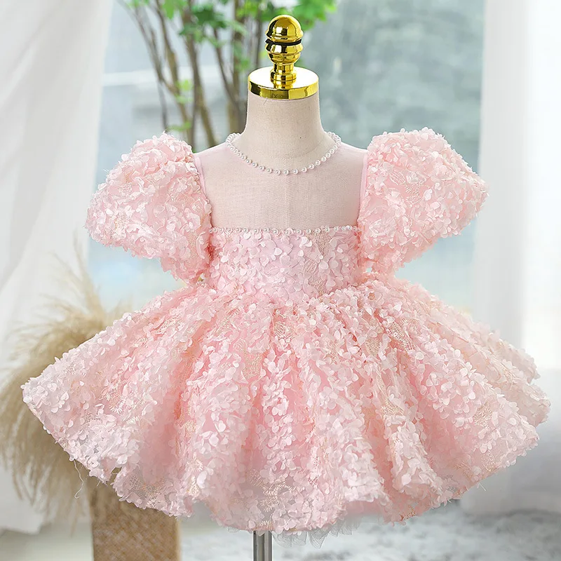 

Flower embroidery Girls Dress summer Princess Children Party Dress Wedding Gown Girls Dresses 1 year Birthday Party Dress