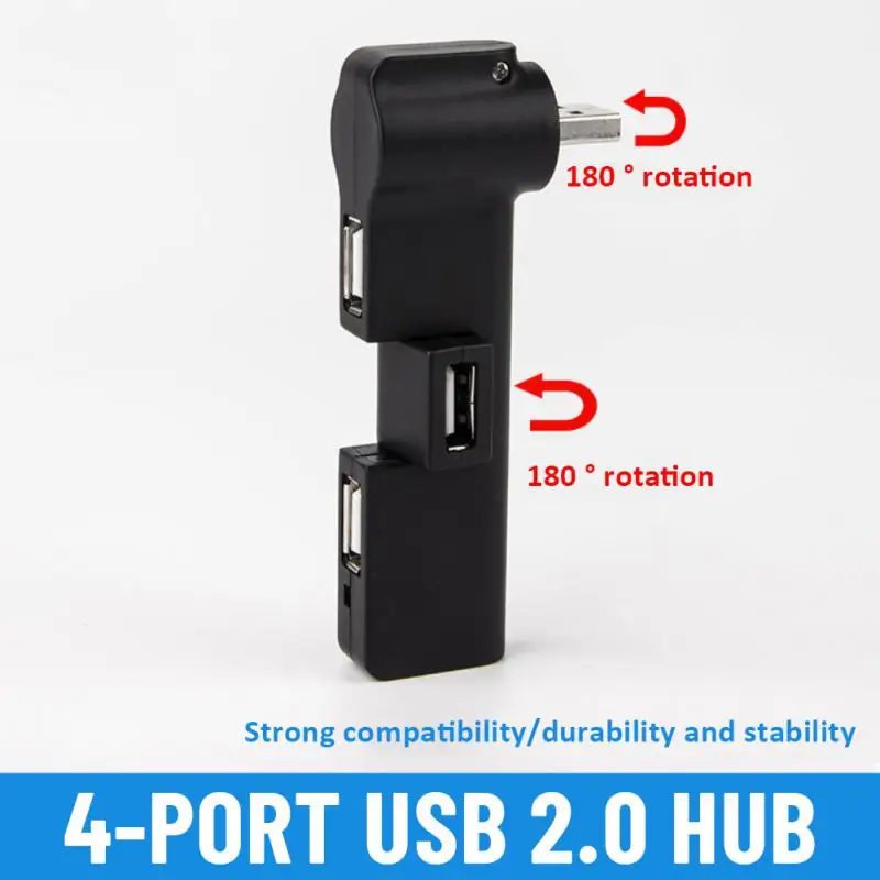 

Laptop Accessories Usb 2.0 Hub 4-port Hub 180 Degree Rotation Hub Splitter Adapter Mini Usb Extension Usb Hub Data Cable Adapter