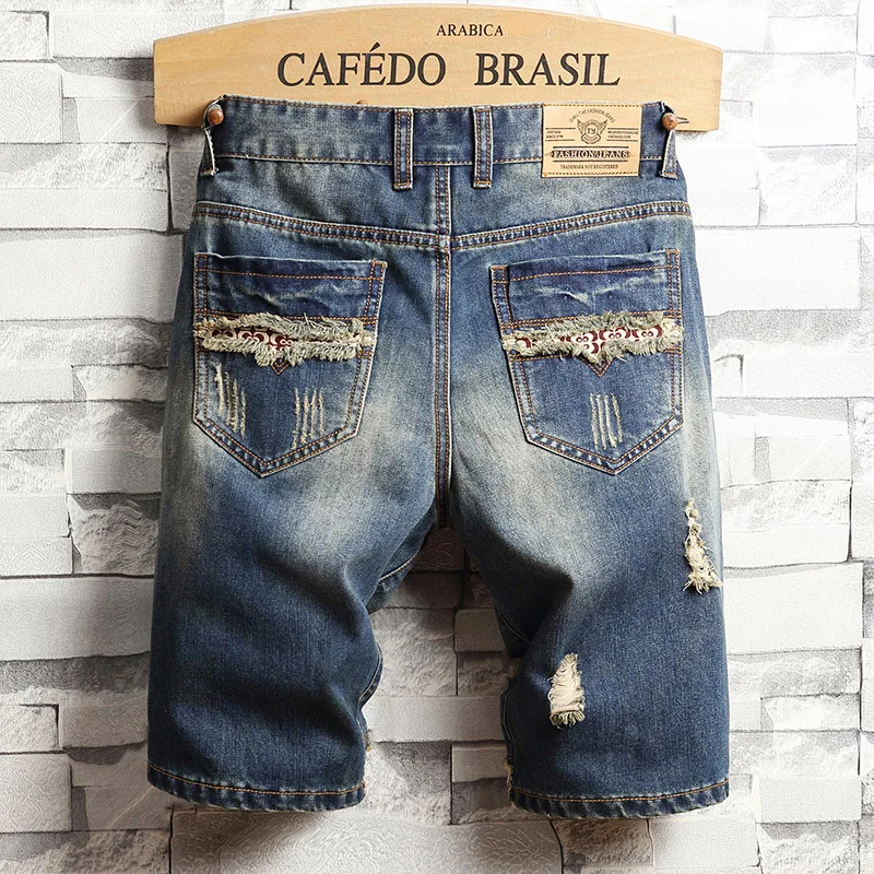 New Spring Summer Men's Denim Shorts Men's Clothing Beach Ripped Jeans Denim Cotton Short Casual Business Social Men Shorts