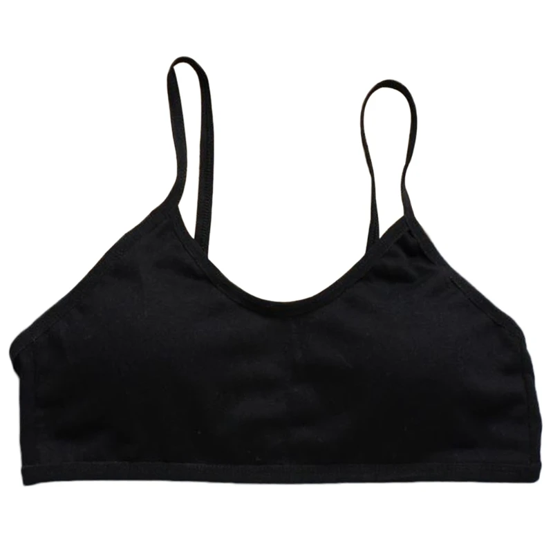 

Cotton Girls Training Bra Teenage Solid Color Crop Top Camisole Bralette with Spaghetti Strap Removable Chest Pads N1HB