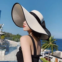 summer 15cm large wide brim foldable sun hat ladies oversized sun hat travel straw hats ladies travel uv protection beach hat