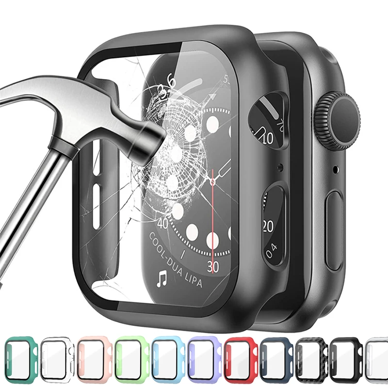 Protector de pantalla de cristal templado y cubierta para Apple Watch 8,...