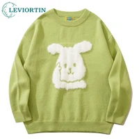 men sweater streetwear cartoon rabbits embroidery knitted sweater hip hop pullover autumn bunny sweater harajuku y2k clothing