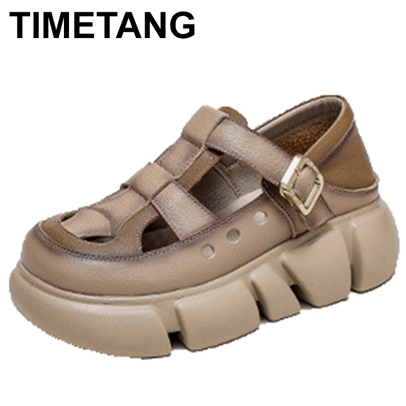 

Women Summer Footwear 5cm Cow Genuine Leather Shoes Platform Wedge Sandals Pumps Hook 2023 Designer Ladies Comfy Fashion