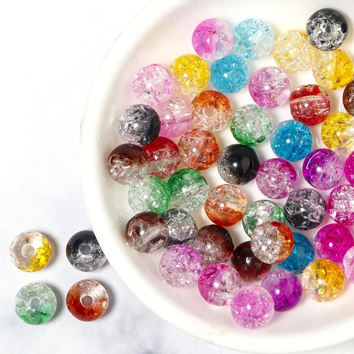 

Round Acrylic Two Tone Pop Cracked Crystal Beads 8/10/12mm Loose Cracked Beads DIY Bracelet Necklace Beaded Craft Accessories