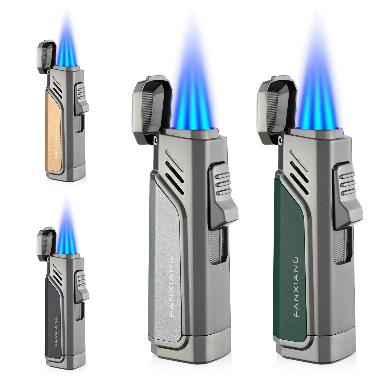 

Ветрозащитная металлическая зажигалка для сигар GUEVARA, 3 струйных синего пламени, зажигалки для курения, надувные аксессуары для сигар, Подарочная коробка, мужской подарок