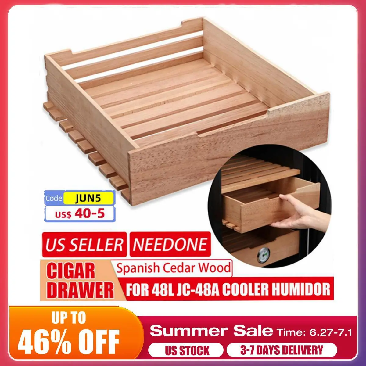 

NEEDONE Cedar Wood Humidor Tray Accessories Spanish Cedar Wood Tray for NEEDONE JC-48A 48L Cigar Cooler Humidor Accessory Tools