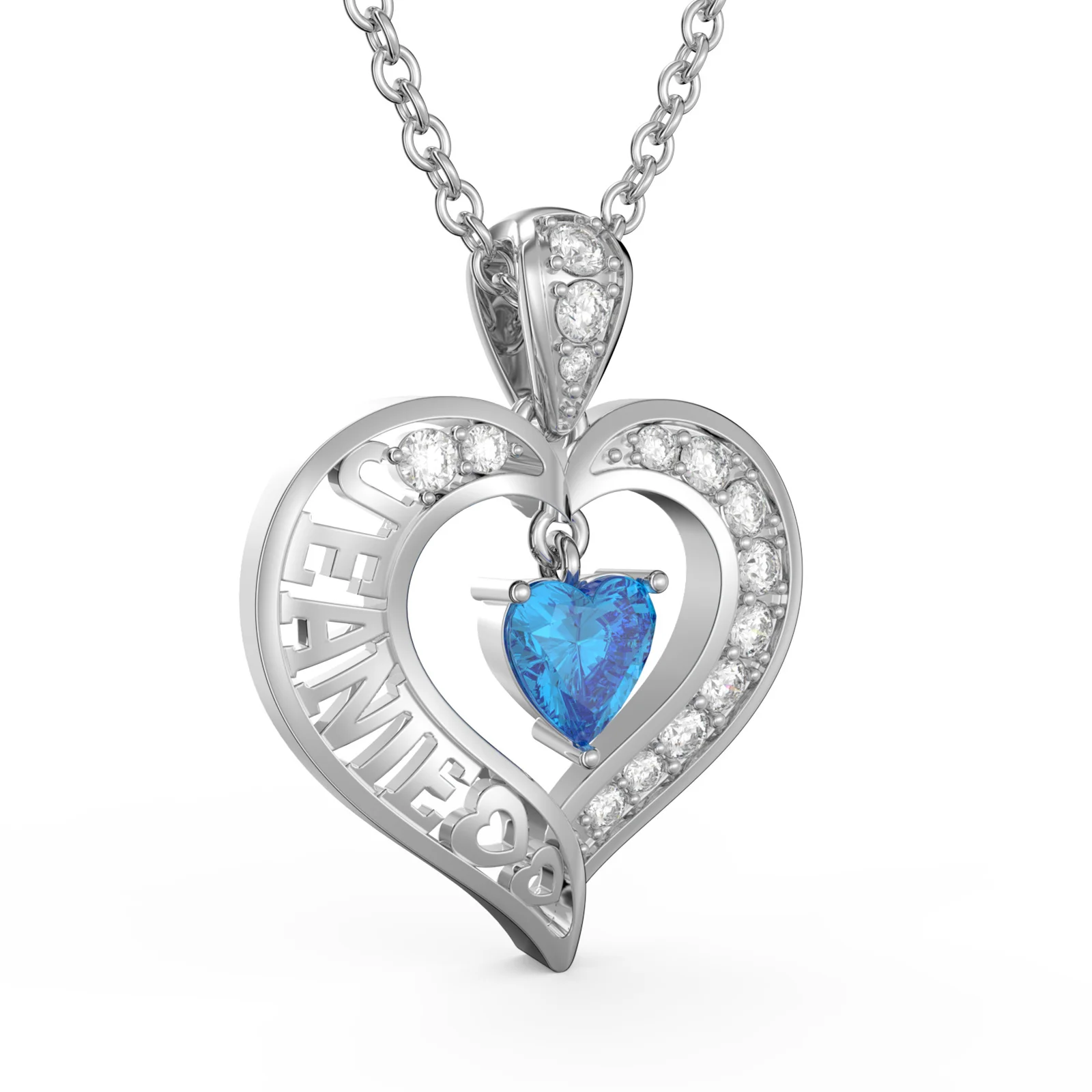 Custom Name 925 Sterling Silver Heart 3D Necklace Jewelry Anniversary Gift