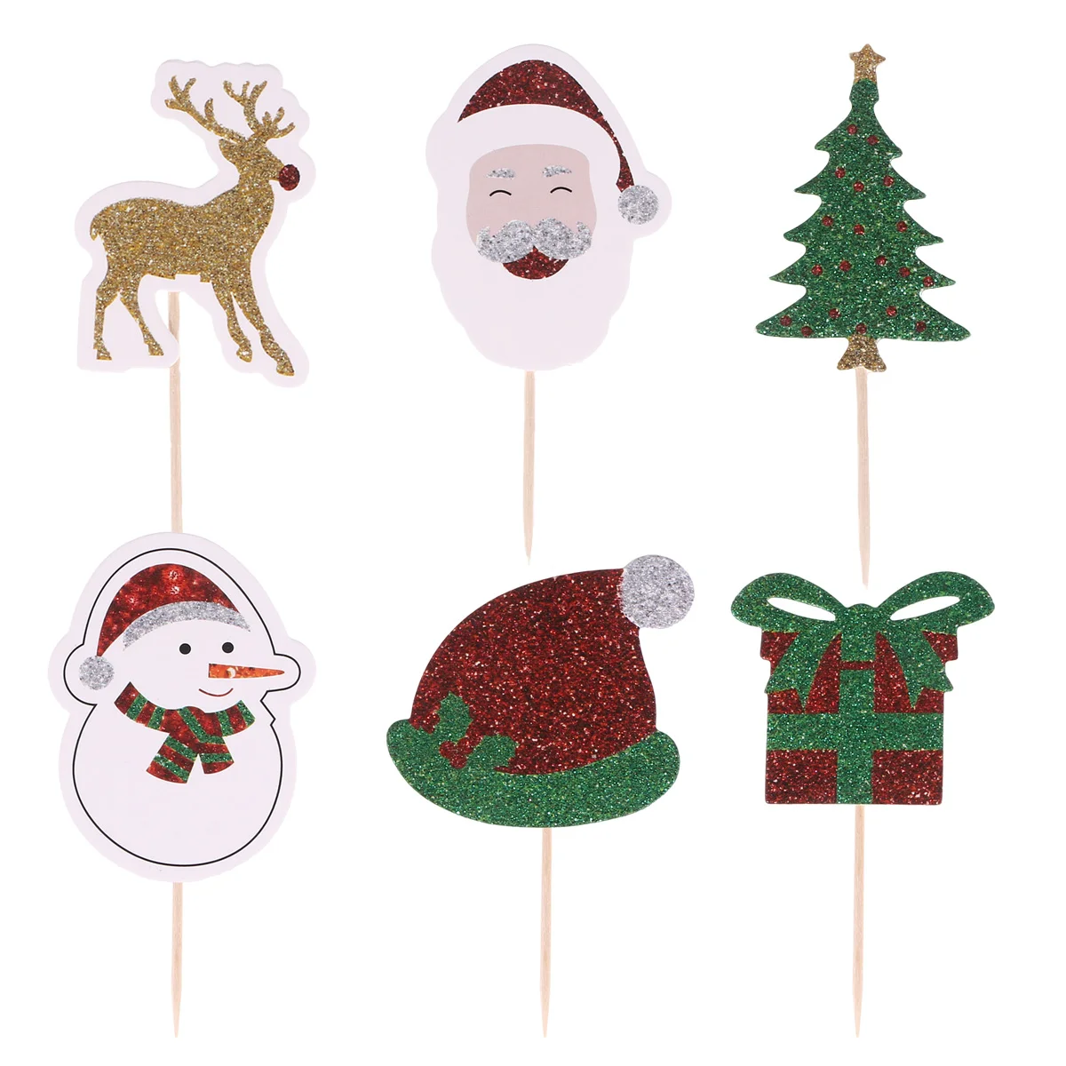 

12pcs Christmas Themed Glitter Cupcake Decor Fruit Picks Party Favors