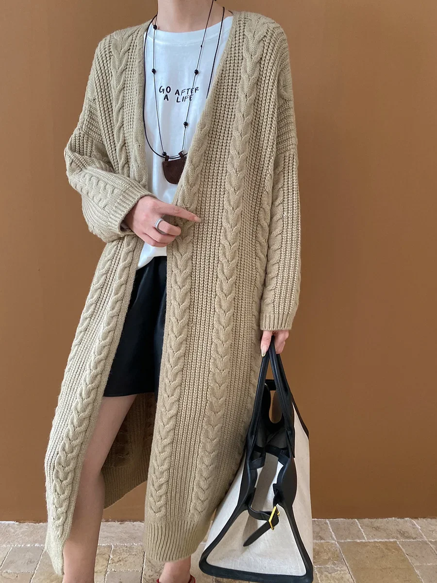 Винтажный вязаный кардиган с V-образным вырезом и длинным рукавом