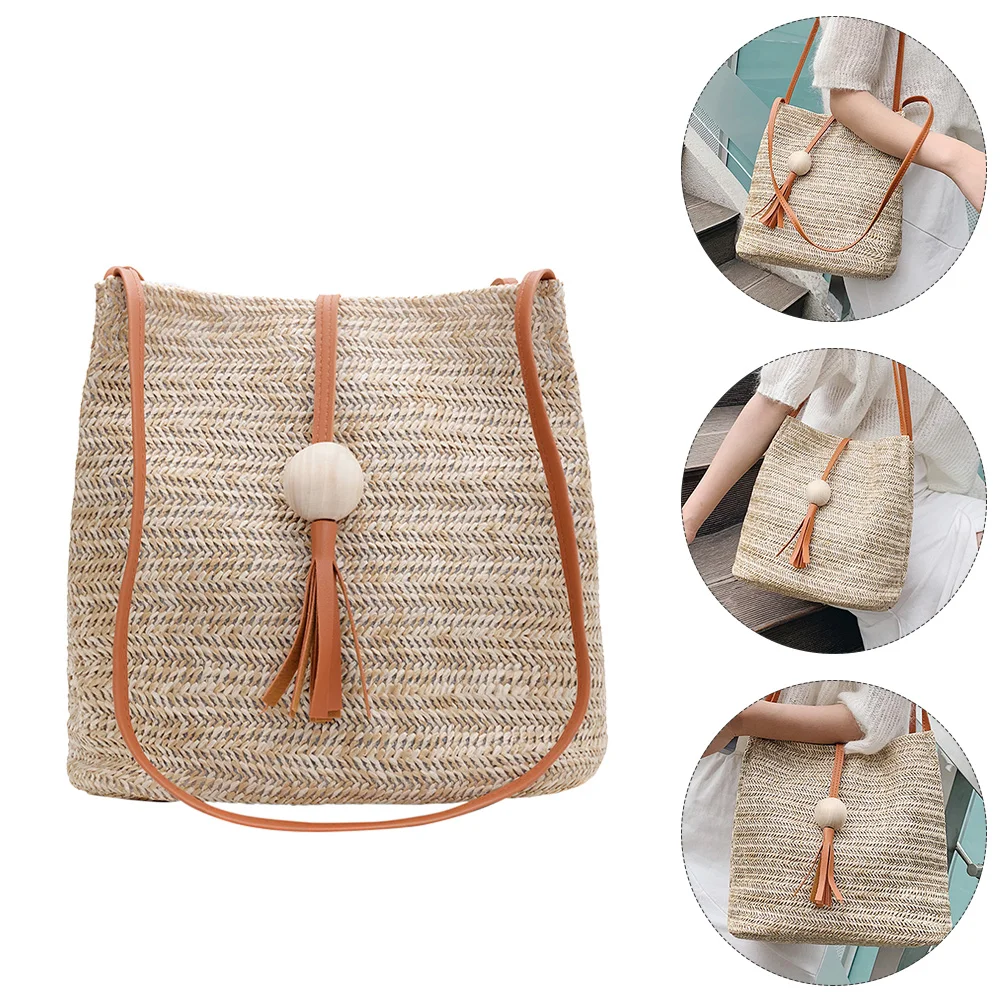 

1pc Lightweight Reusable Decorative Shoulder Bag Straw Woven for Girls Ladies