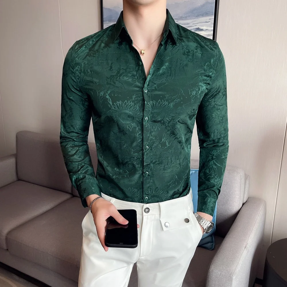 

Luxury Jacquard Shirt 2022 Spring New High Quality Men Wedding Shirt Prom Tuxedo Hemise Homme Long Sleeve Slim Fit Shirt Male
