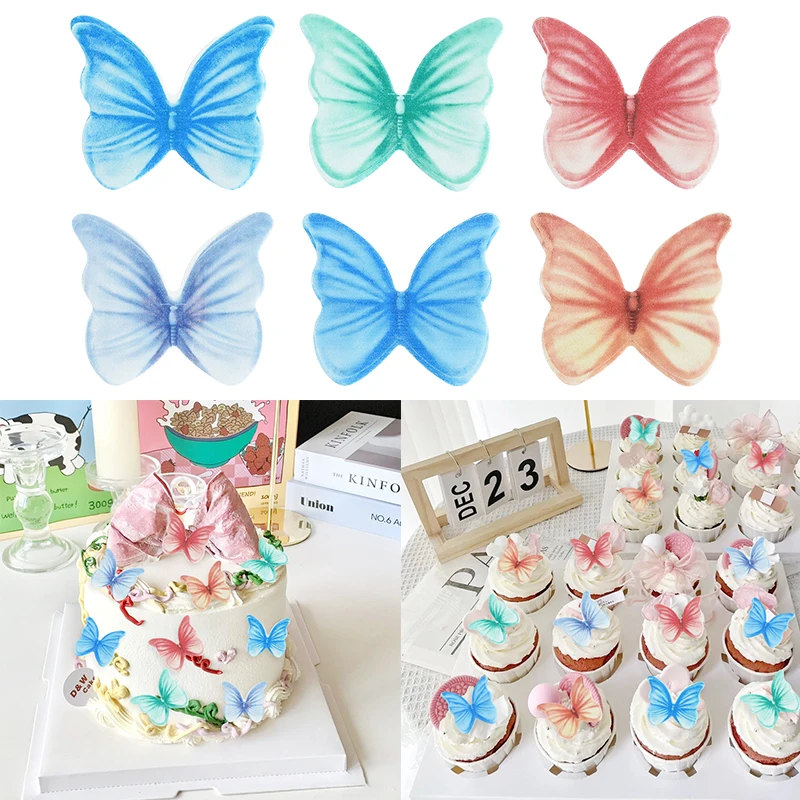 48pc Edible Wafer Paper Butterflies Topper Flags Cupcake Happy Birthday Party Cake Topper Dessert Decoration DIY Baking Supplies