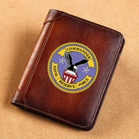 high quality genuine leather men naval reserve force commander printing cover short card holder purse luxury brand male wallet