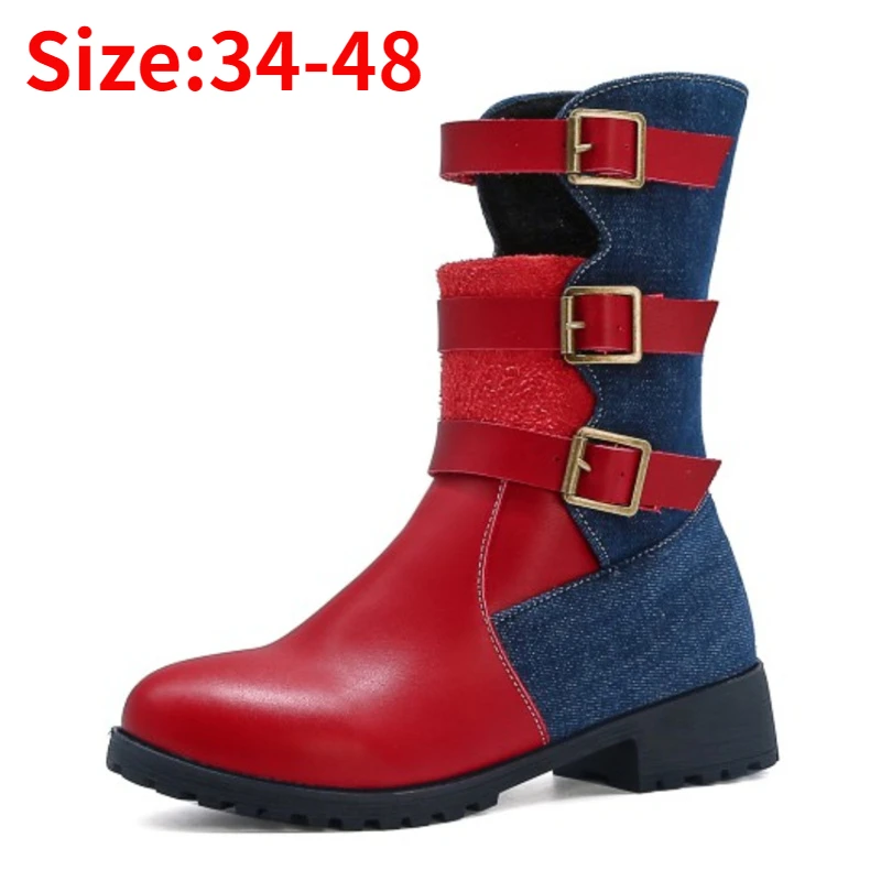 

ZIXIYUA ZA Ankle Boots, Women, Winter 2022 Fashion Retro Mixed Color Slip-On Flat Women's Shoes, Large Size 46 47 48, Boats Flat