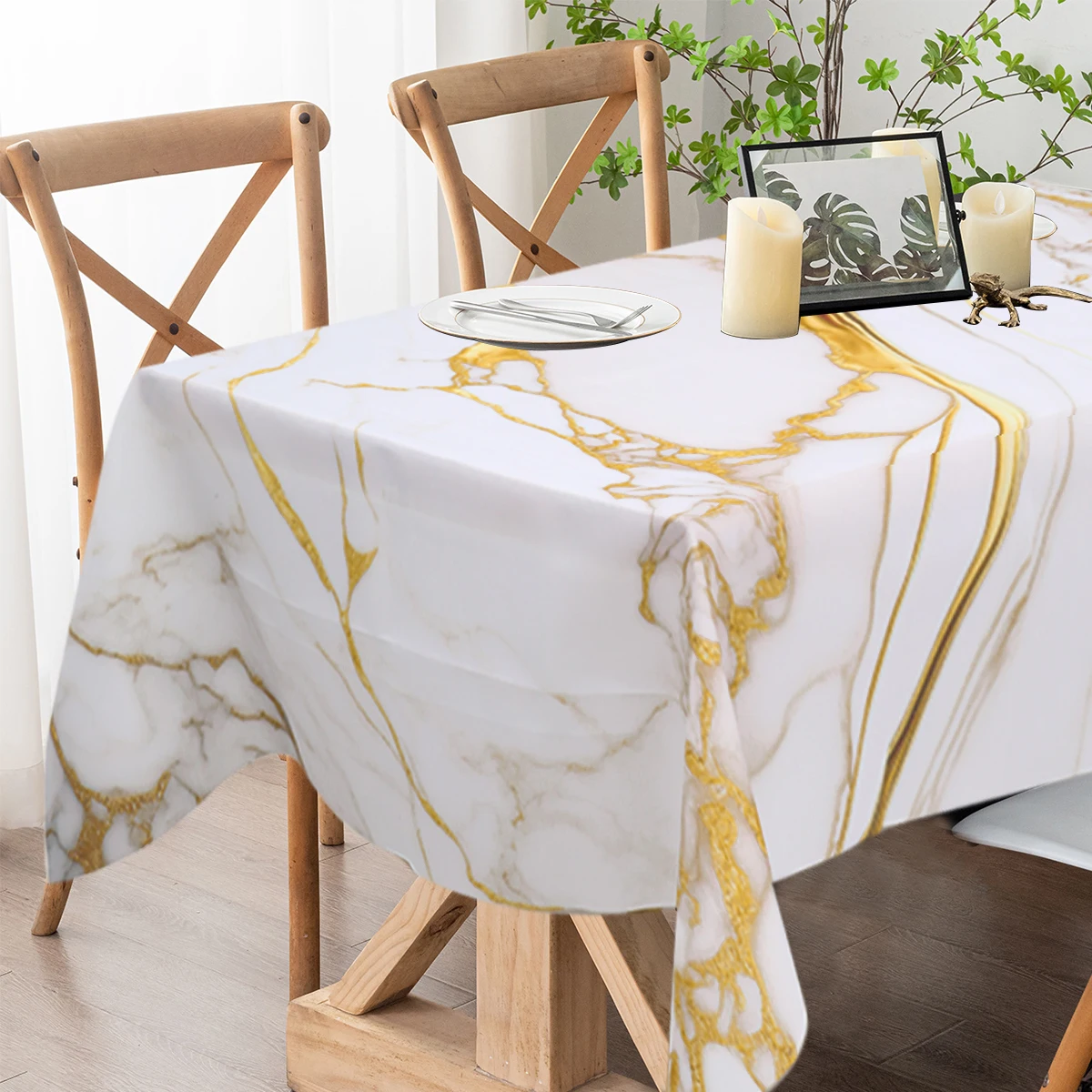 Мраморная Текстура Дорожка Для Стола Из Искусственной Кожи Золотой Черный