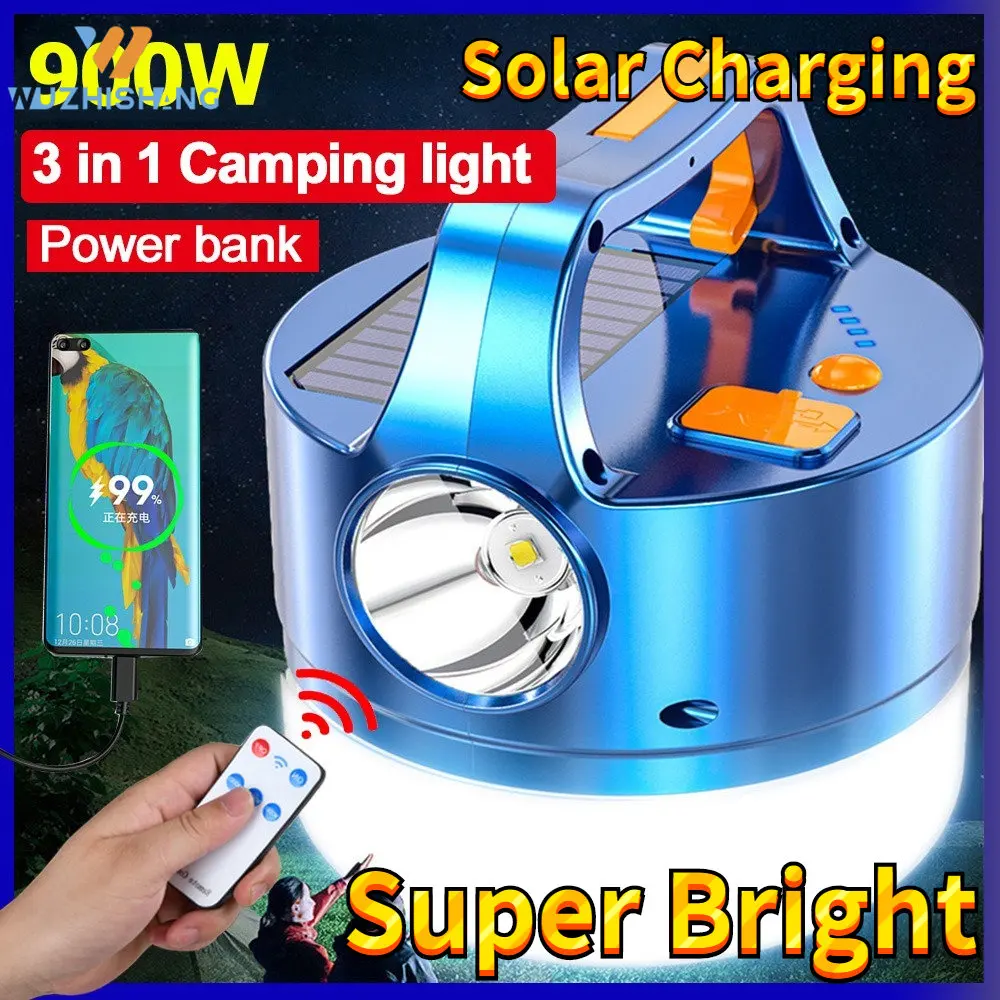 10000 Mah 900W Light Portable Solar Power Bank Light USB Rechargeable Flashlight Tent Lamp Camp Lanterns Emergency for Outdoor