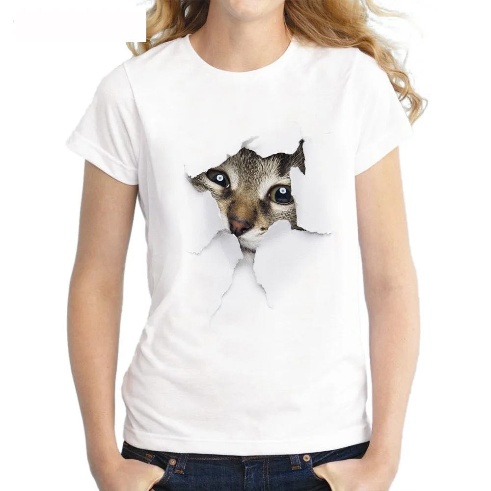Женская футболка с коротким рукавом и круглым вырезом 3D-принтом кота | Детская