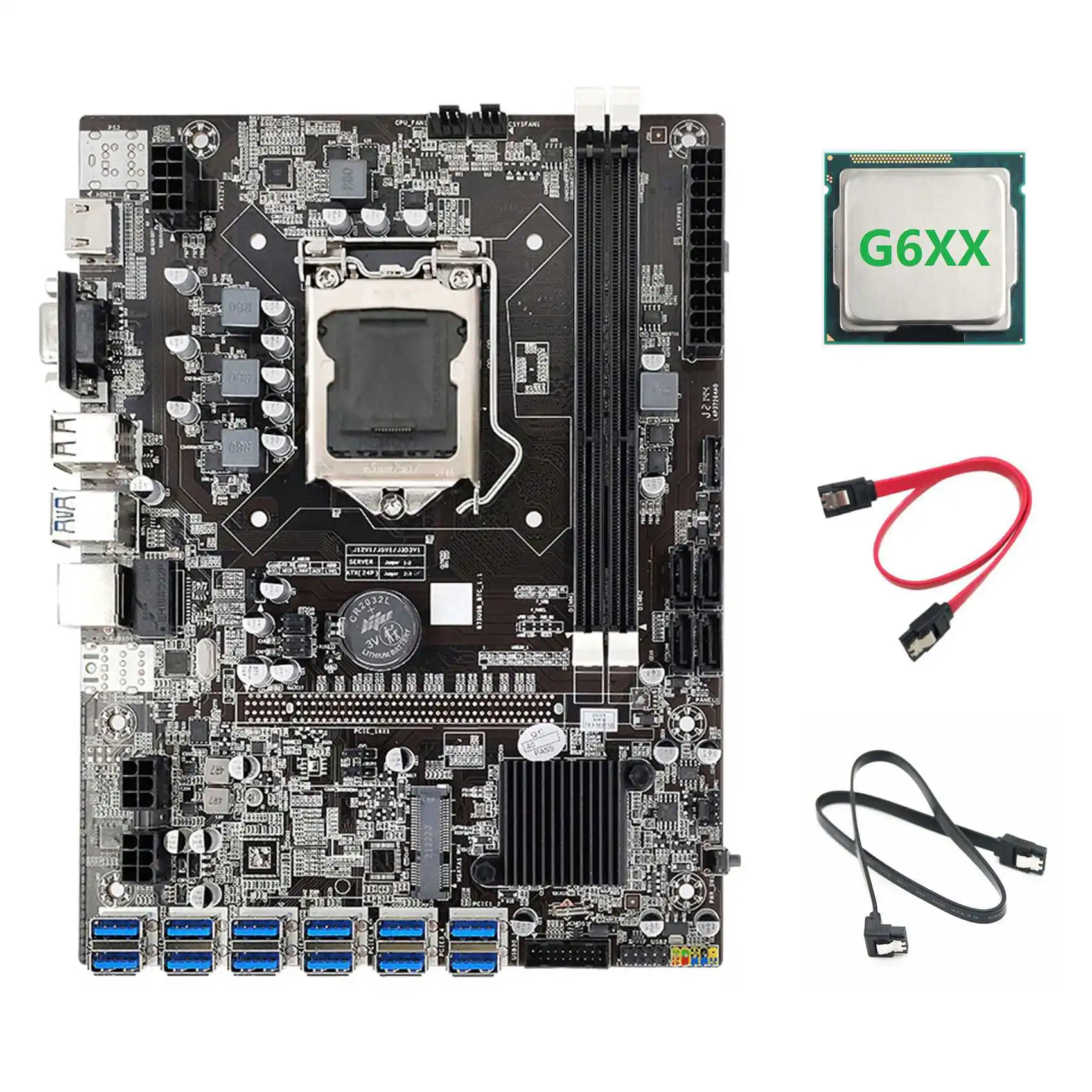 

B75 BTC Mining Motherboard+G6XX CPU+2xSATA Cable 12 PCIE to USB3.0 Adapter LGA1155 DDR3 B75 USB ETH Miner Motherboard