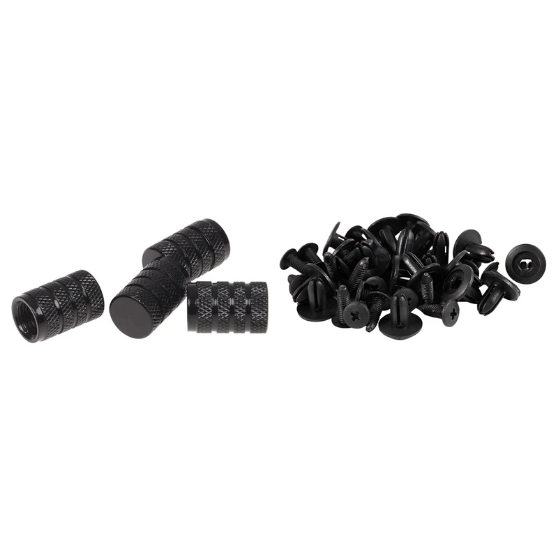 

4 Pcs Black Car Vehicle Tyre Tire Valve Stem With Car Bumper Fender 6Mm Hole Black Plastic Rivets Fasteners 20 Pcs