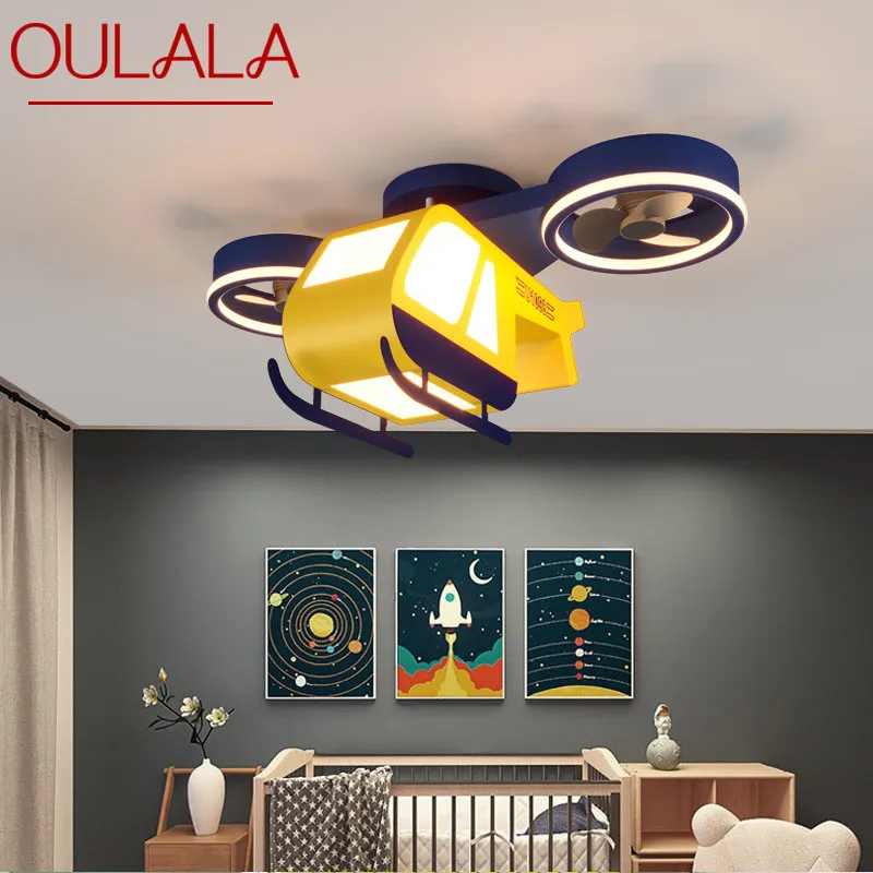 

OULALA Children's Ceiling Fan Lights Remote Control 3 Colors Dimmable LED Cartoon Airplane Lamp for Home Kids Room Kindergarten