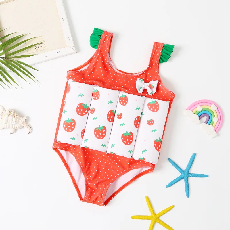 

Little Girl Strawberry Swimsuit Baby Float Suit Toddler Floating Swimsuit Removable Buoyancy Sticks for Girls Girls Swimwear