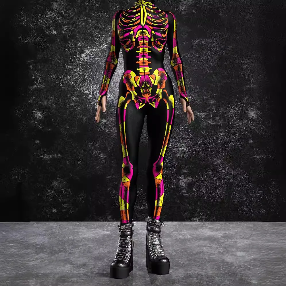 Женское цифровое боди с 3d черепом и бабочкой в стиле киберпанк вечерние крутые