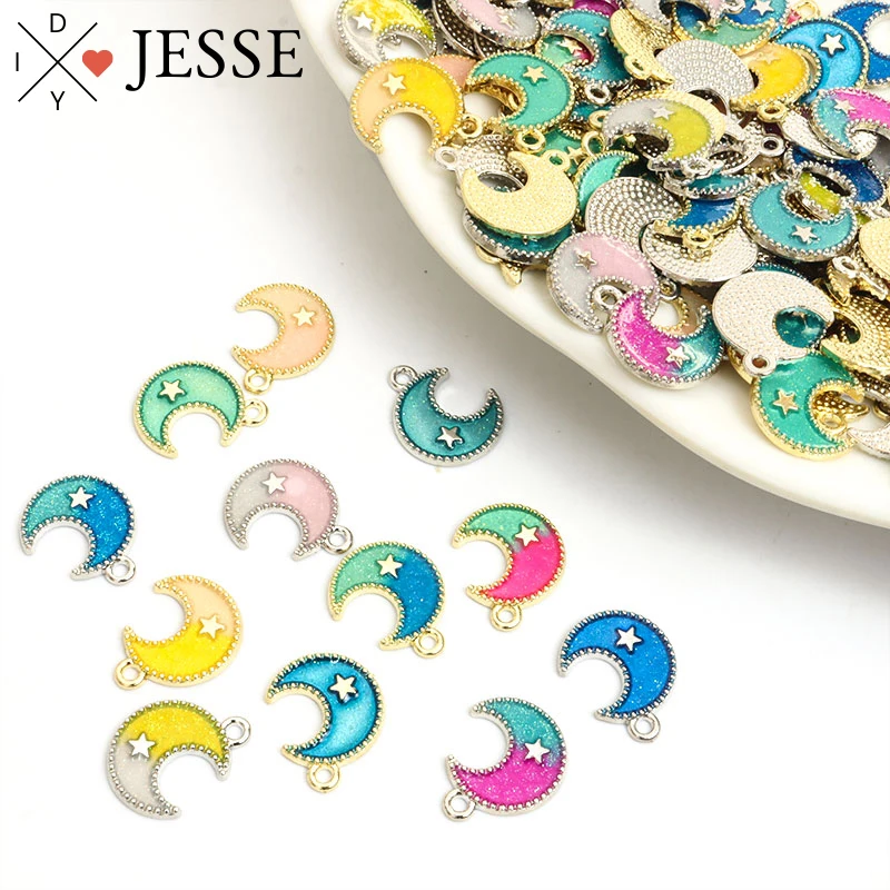 

10Pcs Enamel Romantic Star Charms Bright Colorful Shining Moon Star Pendant For DIY Making Novel Jewelry Accessories Party Gift