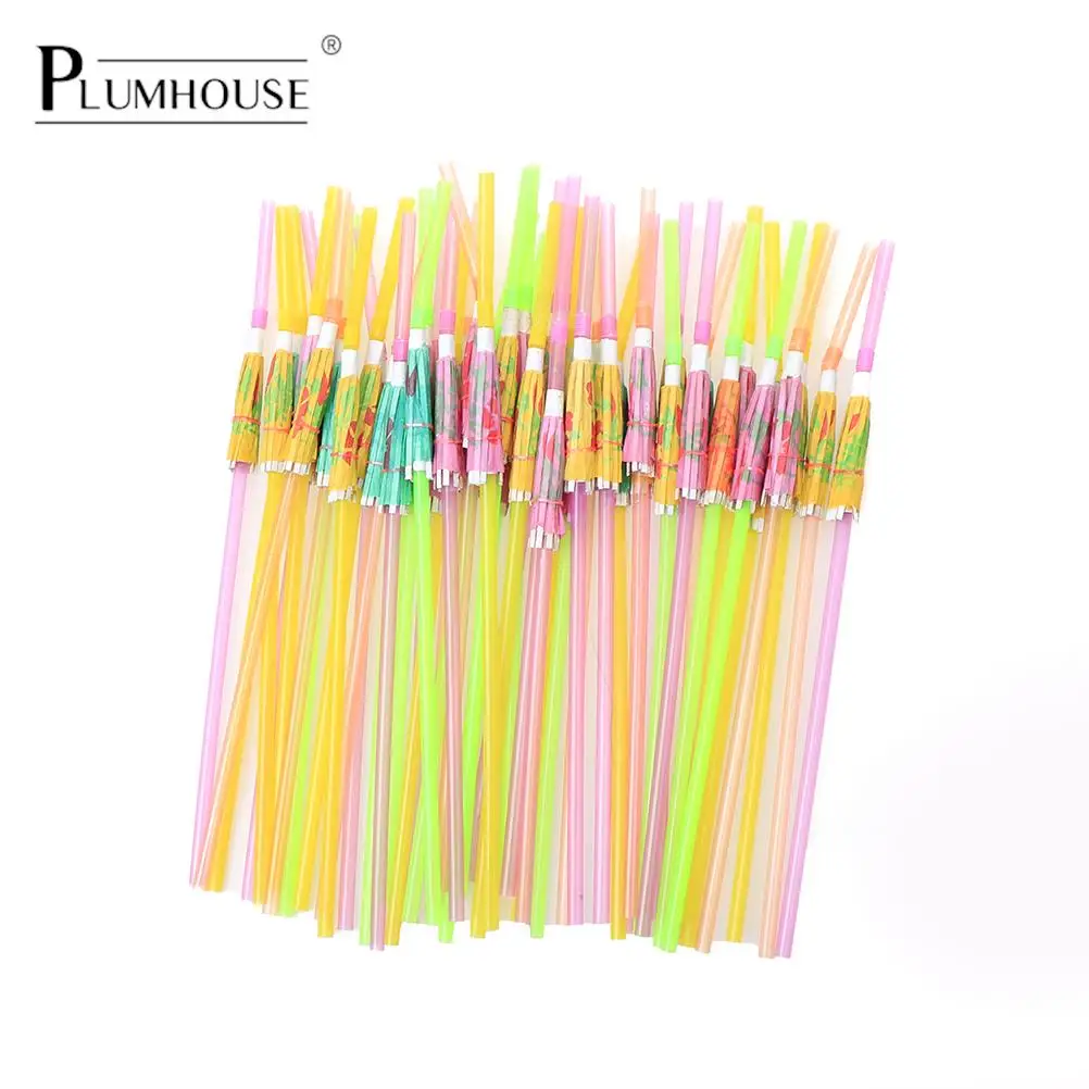 

50pcs Cocktail Umbrellas With Drinking Disposable Straws Hawaii Party Facvor Juice Parasols Straws For Bar Summer Home Party