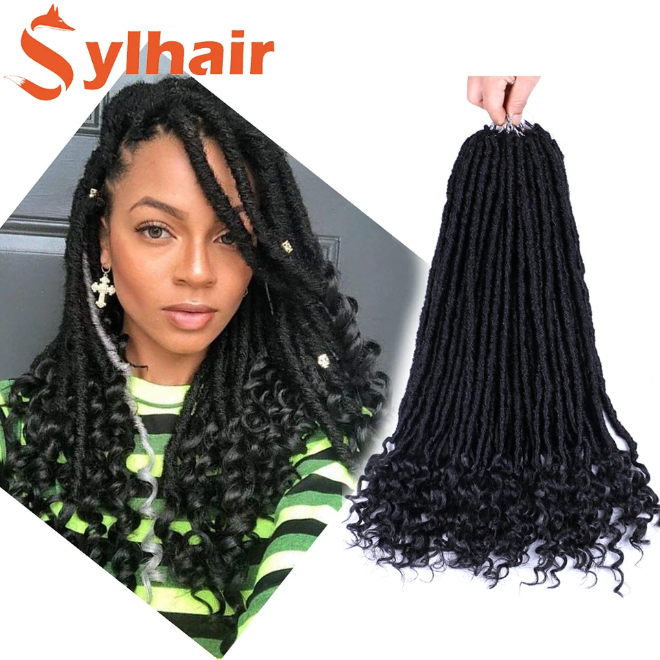 

Black Goddess Locs Crochet Hair Faux Locs Hair Wavy with Curly Ends Synthetic Braiding Hair Extensions for Women Girl Sylhair