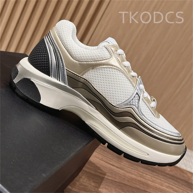 

Women Luxury Brand Lace Up Sneakers Spring Autumn Real Leather Flat Casual Shoes Mesh Breathable Platform Tennis Trainer Shoes