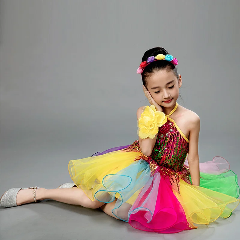 

Детские Балетные танцевальные костюмы Songyuexia для девочек, танцевальные платья с блестками для джазовых танцев, детские танцевальные выступ...