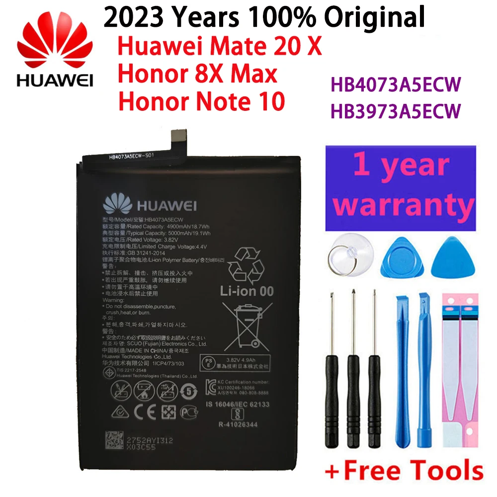 

100% Orginal Huawei HB4073A5ECW HB3973A5ECW 5000mAh Battery For HUAWEI Honor Note 10/Honor 8X Max /Mate 20X 20 X EVR-AL00+Tools