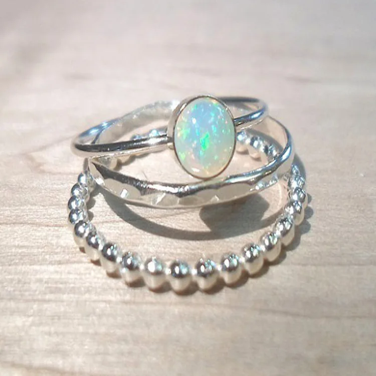 

New Three-piece Popular Ring European and American Women's Opal Set Ring Fashion Temperament Trend Ring Wholesale