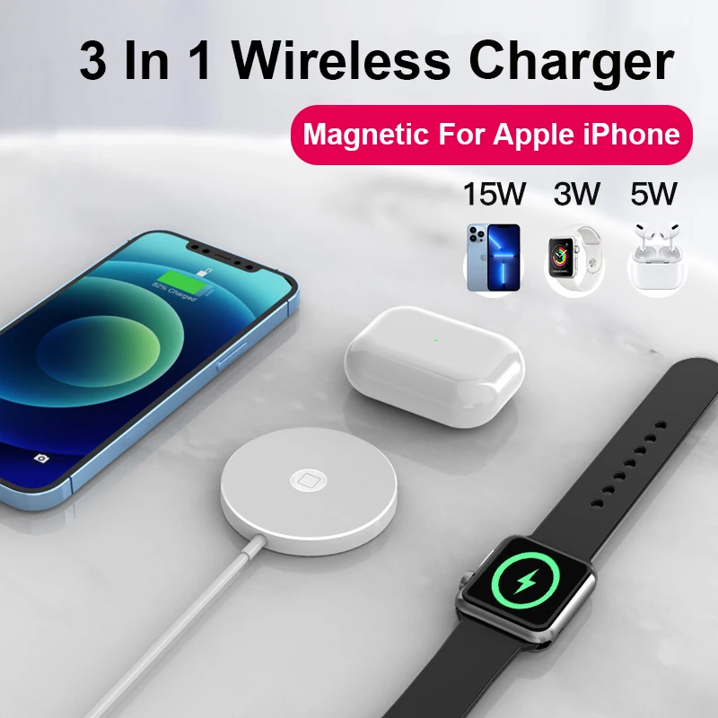 

3 In 1 Magnetic Wireless Charger For iPhone13 12ProMax 15W Fast Macsafe Charging Pad For Magsafe Apple watch AirPods Pro Maxsafe