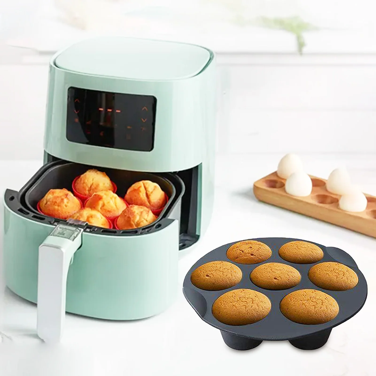 

7 Even Cake Muffin Cup For Air Fryer Accessories Cupcake Molds For Baking Bakeware Silicone Mat Nonstick Pan Mold Pastry Tool