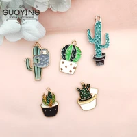 10pcs alloy enamel charm cartoon bonsai cactus earring pendant diy keychain pendant bracelet jewelry accessories earring charms