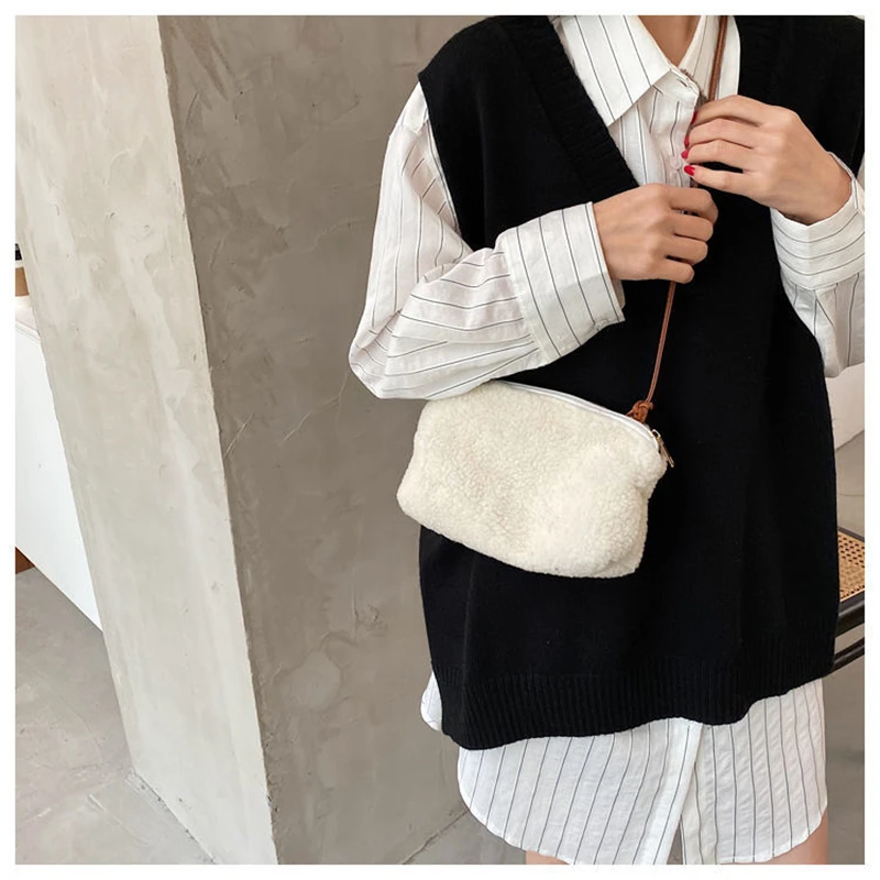 Женская сумка через плечо из овечьей шерсти осенне-зимняя женская модная