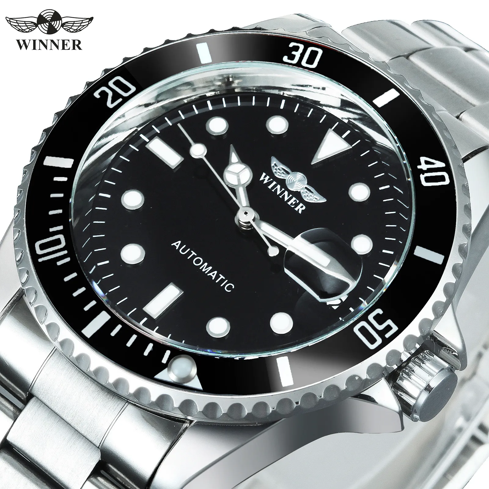 

WINNER Classic Business Mens Watches Top Brand Luxury Automatic Mechanical Watch Rotatable Bezel Luminous Hands Steel Band Clock