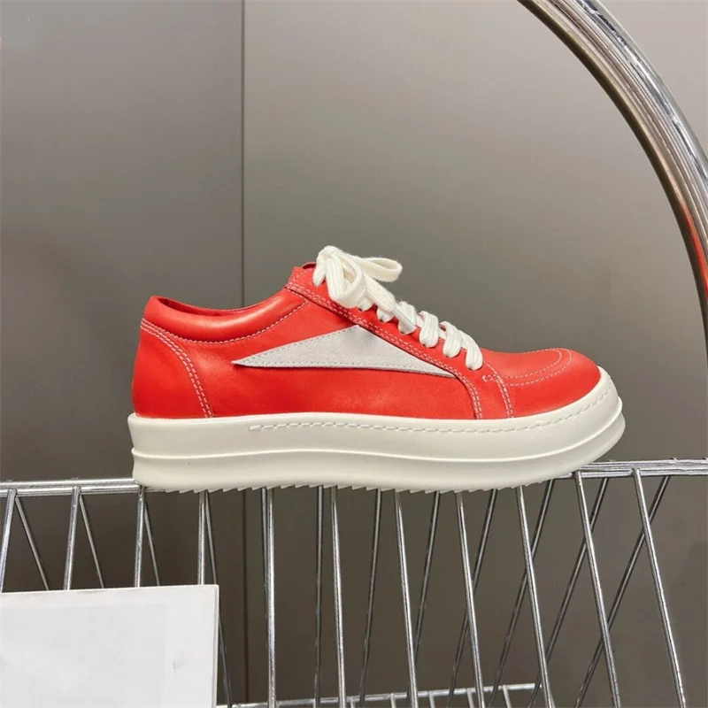 Low-top skateboard shoes calfskin men's shoes 2023 new flat canvas shoes stitching lace-up leather casual shoes women flats