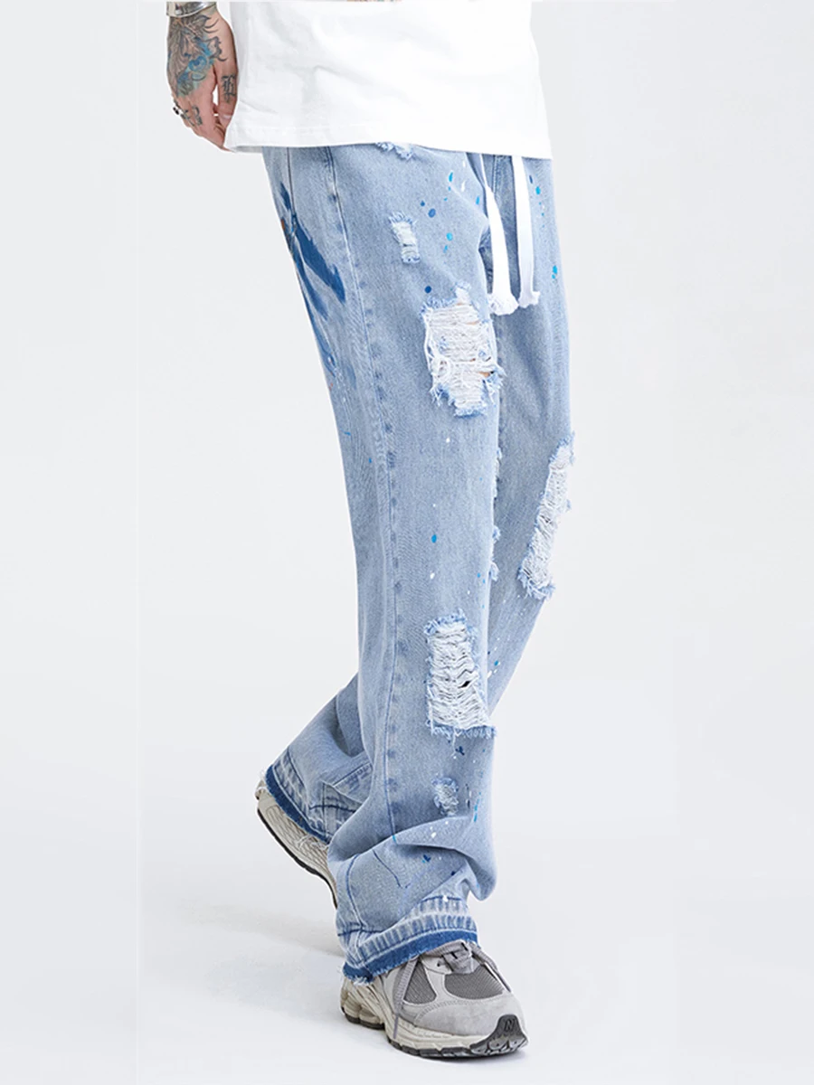Four Seasons Men Painted Street Jeans Men's Loose Casual Denim Trousers Hip Hop Harajuku Designer Pants Streetwear Ins Hot Sale