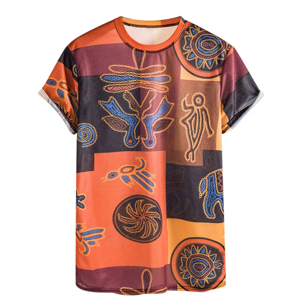 

Men's national style printed short-sleeved T-shirt summer fashion comfortable short-sleeved printed short-sleeved