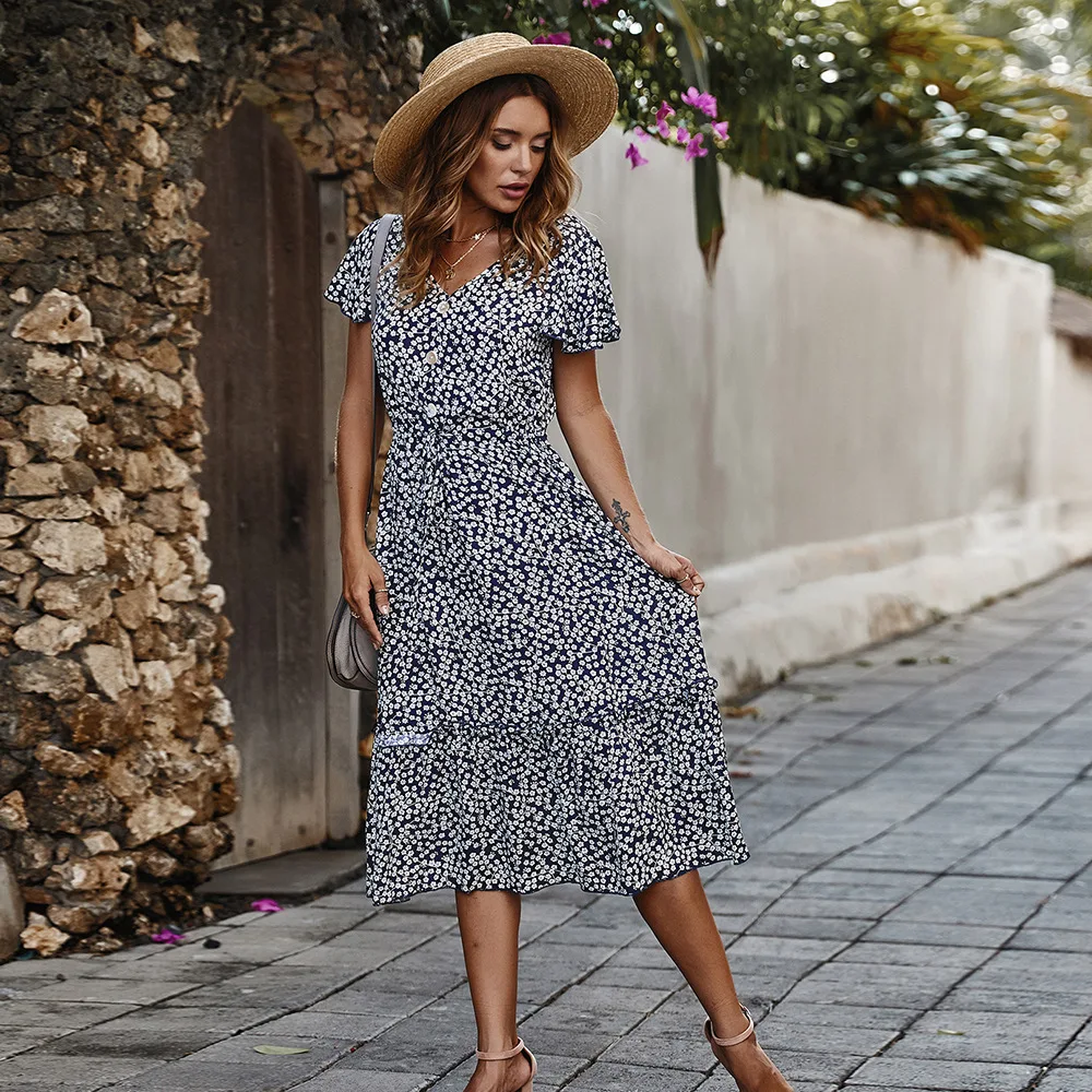 

Cotton WOMAN DRESS FASHION Girls Casual Prom Elegant Summer Small Floral Dress Birthday Dress for Women Korean Gothic