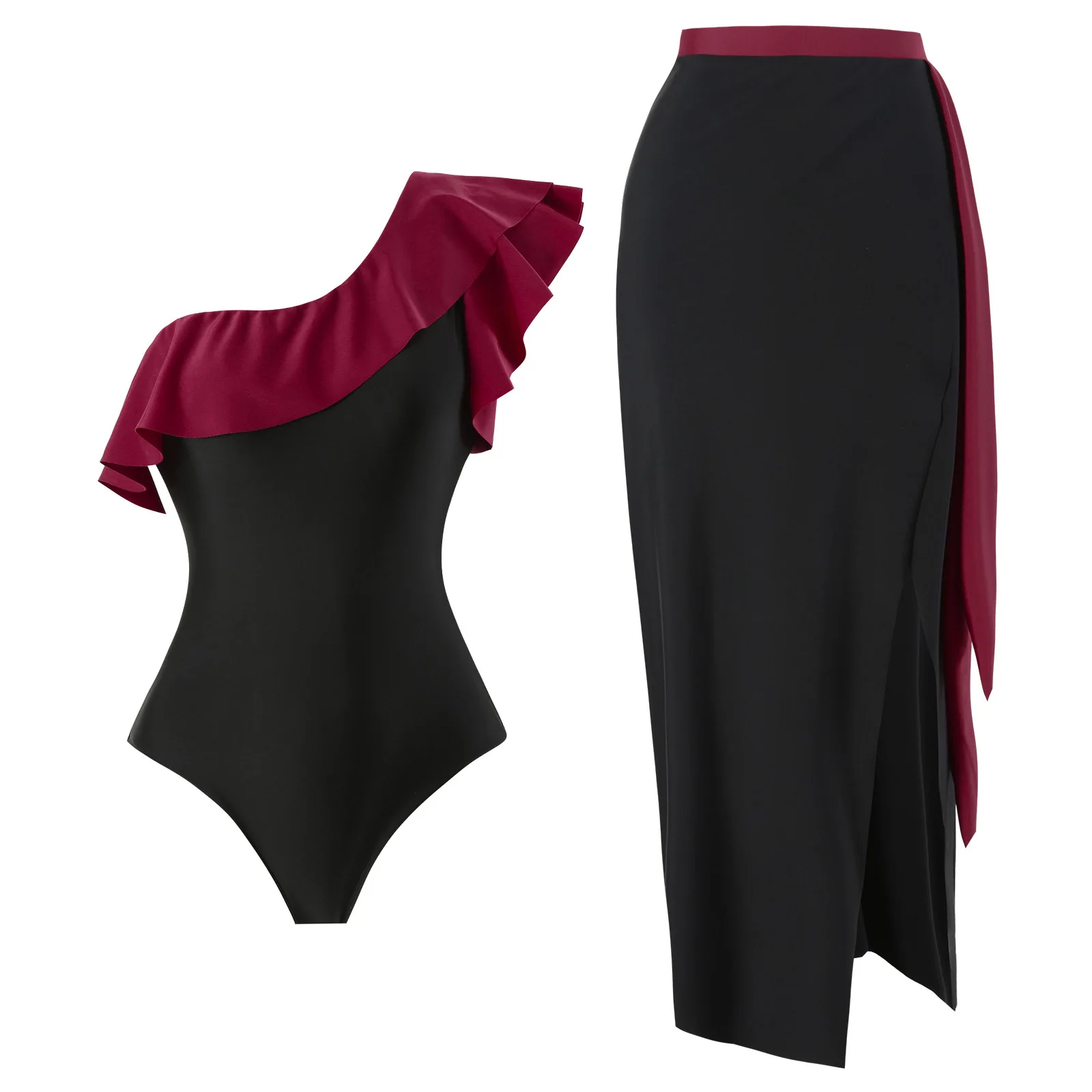 Новинка 2024 Цельный купальник женский слитный на одно плечо в стиле ретро