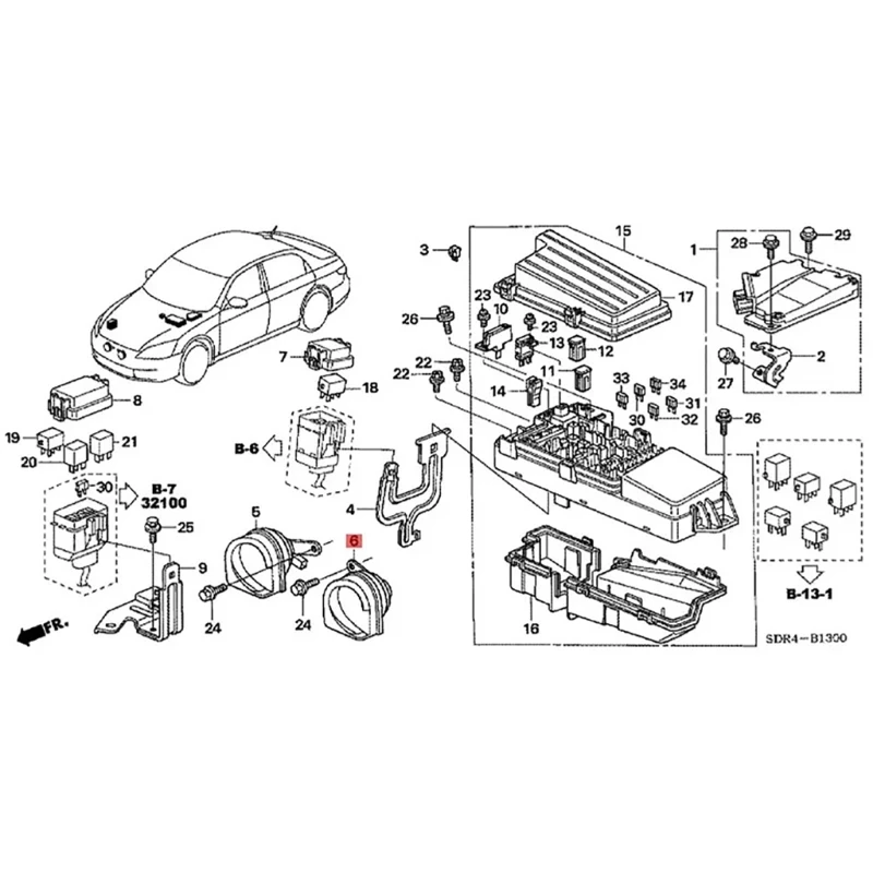 Звуковой сигнал низкого тона в сборе Замените 38150-SDB-A01 38100-SDB-A01