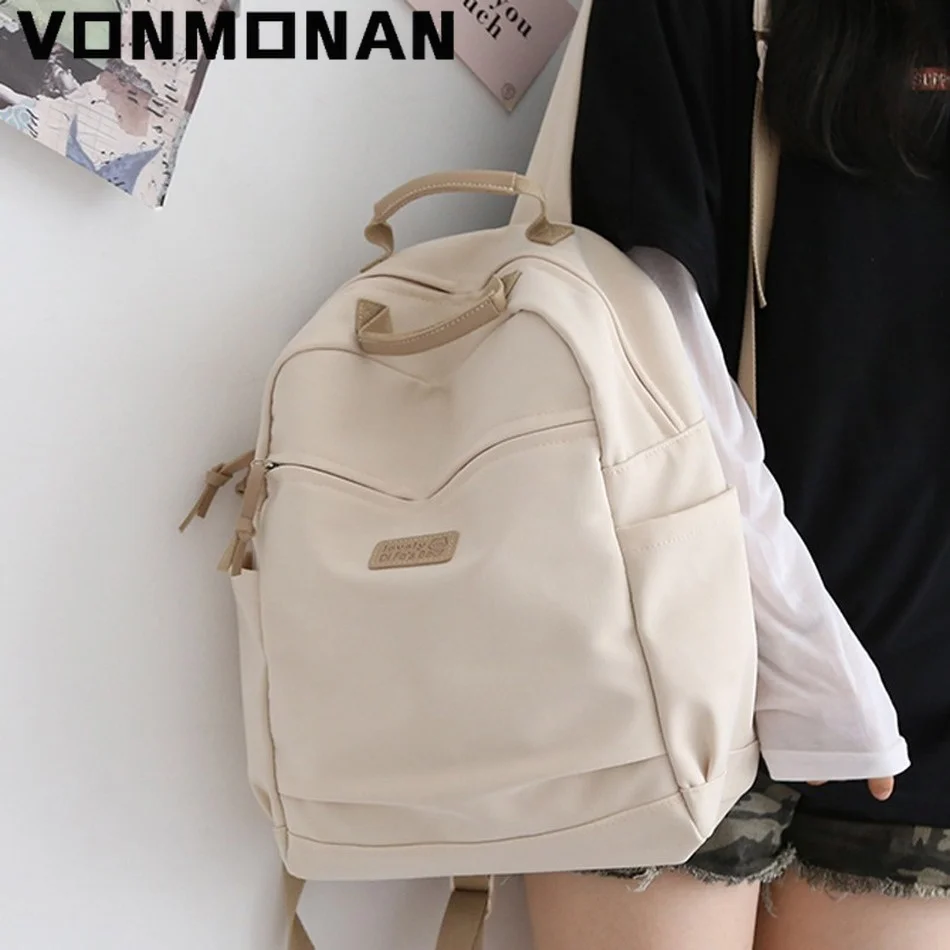 

Solid Color Nylon Women Backpack Female Large Capacity Travel Bag Preppy Style Rucksack School Bag Bagpack for Teenage Girls New